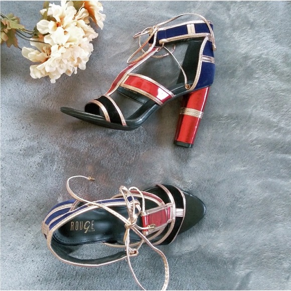 Chunky Open Toe Color Block Womens High Heels 10 - Picture 2 of 4